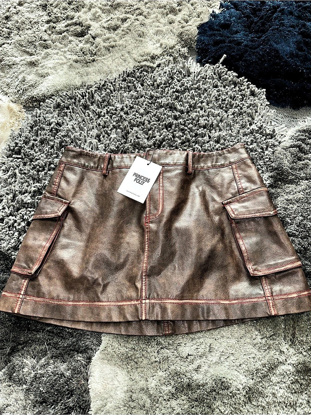 Princess Polly Tanza Faux Leather Mini Skirt Brown & Red Size 6 NWT